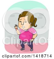 Cartoon Overweight Brunette Caucasian Woman Resting During A Run