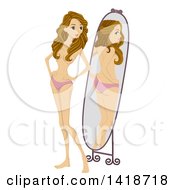 Clipart Of A Dirty Blond Caucasian Anorexic Woman Looking At Her Reflection And Seeing A Different Body In The Mirror Royalty Free Vector Illustration
