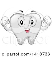 Clipart Of A Strong Tooth Mascot Flexing Royalty Free Vector Illustration