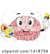 Poster, Art Print Of Brain Mascot Artist Holding A Palette And Paintbrush