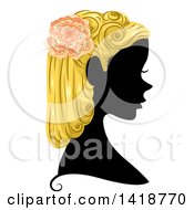 Poster, Art Print Of Silhouetted Woman In Profile With Blond Hair And A Flower
