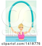 Poster, Art Print Of Blond Caucasian Woman Working Out In A Swimming Pool With A Noodle