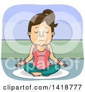 Poster, Art Print Of Cartoon Brunette White Woman Sitting In The Lotus Pose