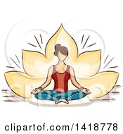 Poster, Art Print Of Sketched Brunette White Woman Sitting In A Lotus Pose