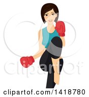 Poster, Art Print Of Fit Woman Wearing Boxing Gloves And Kicking