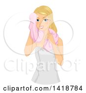 Poster, Art Print Of Blond Caucasian Woman Towel Drying Off After A Bath