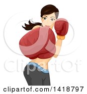 Clipart Of A Brunette Caucasian Woman Punching Royalty Free Vector Illustration