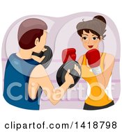 Poster, Art Print Of Brunette Caucasian Woman Boxing With A Teacher