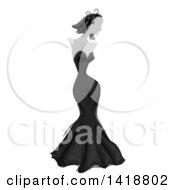 Clipart Of A Grayscale Mannequin In A Formal Gown Royalty Free Vector Illustration