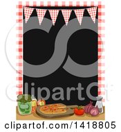 Poster, Art Print Of Checkered Frame And Bunting Over Pizza And Ingredients