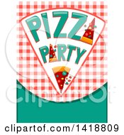 Poster, Art Print Of Pizza Party Slice Over Gingham And Text Space