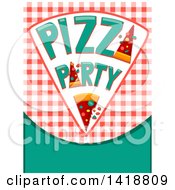 Pizza Party Slice Over Gingham And Text Space