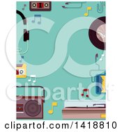 Poster, Art Print Of Border Of Retro Music Items On Turquoise