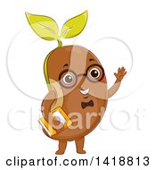 Poster, Art Print Of Smart Bean Mascot Wearing Glasses Waving And Holding A Book