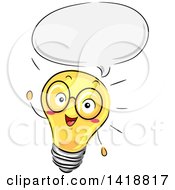 Clipart Of A Sketched Light Bulb Mascot Giving A Lecture Royalty Free Vector Illustration