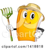 Poster, Art Print Of Book Mascot Farmer Wearing A Straw Hat And Holding A Rake