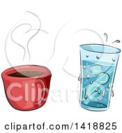 Cup Of Hot Coffee And Cold Water