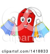 Poster, Art Print Of Red Price Tag Holding Shopping Bags