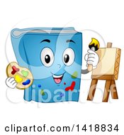 Clipart Of A Blue Book Mascot Painting On Canvas Royalty Free Vector Illustration