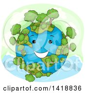 Poster, Art Print Of Happy Earth Character With Trees
