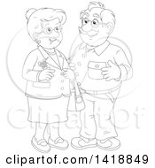 Poster, Art Print Of Black And White Lineart Happy Senior Couple Smiling