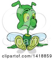 Poster, Art Print Of Cartoon Green Bee Or Bug Sitting On The Ground