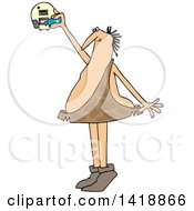 Clipart Of A Cartoon Caveman Standing On His Tip Toes And Putting A Battery In A Smoke Detector Royalty Free Vector Illustration by djart