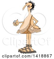 Clipart Of A Cartoon Caveman Ready To Flip A Coin Royalty Free Vector Illustration by djart