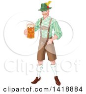 Handsome Oktoberfest German Man Holding Out A Beer Mug