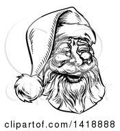 Poster, Art Print Of Black And White Lineart Portrait Of A Jolly Santa Claus Face