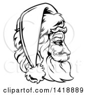 Poster, Art Print Of Black And White Lineart Profile Portrait Of A Jolly Santa Claus Face