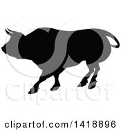 Clipart Of A Silhouetted Black Bull Royalty Free Vector Illustration