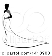 Clipart Of A Silhouetted Black And White Bride In Her Gown Royalty Free Vector Illustration