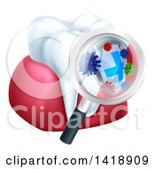 Poster, Art Print Of 3d Magnifying Glass Discovering Germs Or Bacteria On A Tooth And Gums