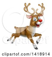 Poster, Art Print Of Happy Rudolph Red Nosed Reindeer Leaping Or Flying