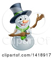 Poster, Art Print Of Presenting Christmas Snowman Wearing A Green Scarf And A Top Hat