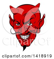 Grinning Red Devil Face With A Goatee And Curling Mustache