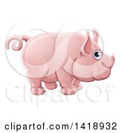 Clipart Of A Cartoon Happy Chubby Pink Pig Royalty Free Vector Illustration