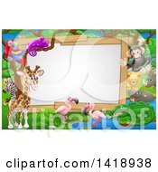 Poster, Art Print Of African Safari Sign With Cute Animals At A Watering Hole