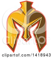 Poster, Art Print Of Retro Golden Spartan Helmet With A Red Outline