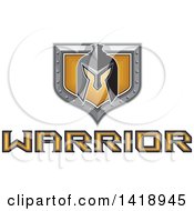 Poster, Art Print Of Retro Spartan Helmet Over A Silver And Gold Shield And Warrior Text