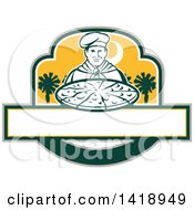 Poster, Art Print Of Retro Male Chef Holding A Pizza Pie With Palmetto Trees
