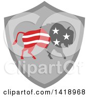 Poster, Art Print Of Retro American Stars And Stripes Buffalo In A Gray Shield