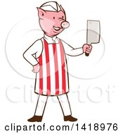 Poster, Art Print Of Cartoon Pig Butcher Holding A Cleaver Knife