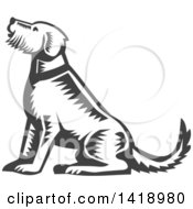 Retro Woodcut Sitting Welsh Terrier Dog
