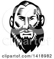 Poster, Art Print Of Retro Black And White Woodcut Man With A Big Beard