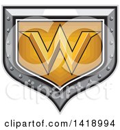 Poster, Art Print Of Retro Letter W In A Gold And Silver Shield
