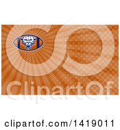 Poster, Art Print Of Retro Fierce Mountain Lion Puma Cougar Face On An American Football And Brown Rays Background Or Business Card Design