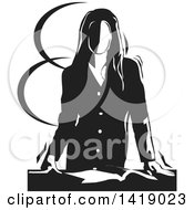 Poster, Art Print Of Black And White Professional Business Woman Resting Her Hands On Her Desk Over A Book