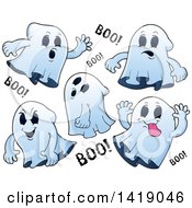 Clipart Of A Group Of Spooky Ghosts Royalty Free Vector Illustration